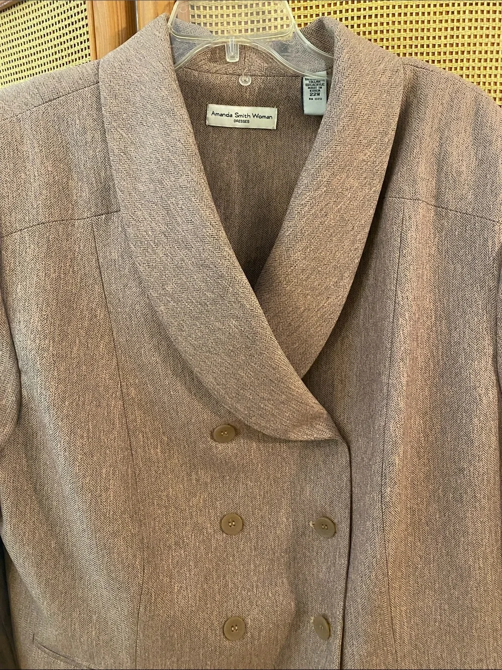 Amanda Smith Woman Herringbone Dress Jacket and Pant - Soft Taupe/Tan